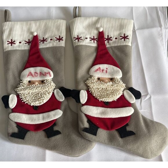 Set of 2 - Santa Christmas Stockings Gray/Red/White Full Size - Picture 1 of 6